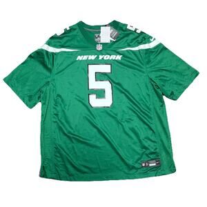 Nike Garrett Wilson #5 New York Jets Authentic Mens Game Legacy Jersey Green 3XL